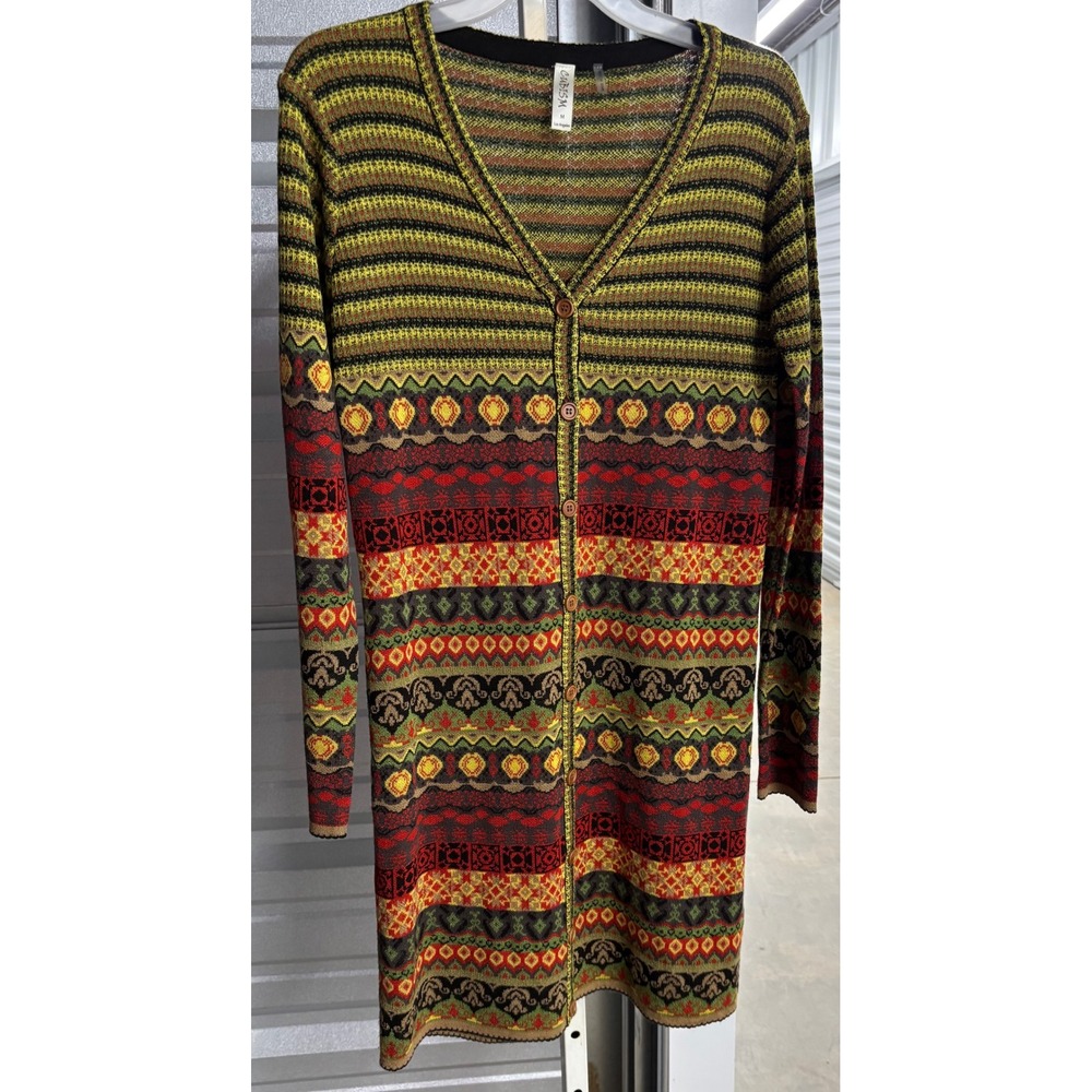 Cubism Los Angeles Multi Color Geometric Longline Cardigan Sweater  M